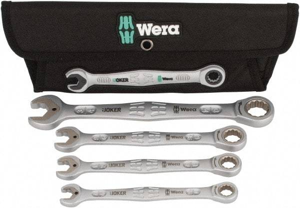 Wera - 4 Piece, 7/16" to 3/4", 12 Point Combination Wrench Set - Inch Measurement Standard, Satin Finish, Comes in Cordura Nylon Roll - Benchmark Tooling