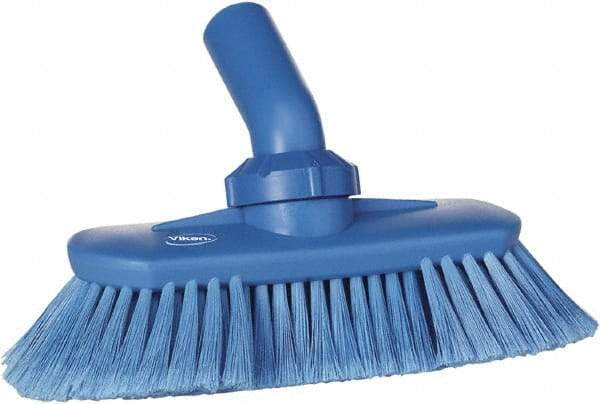 Vikan - 1-1/2" Bristle Length, Polyester Wash Brush - 7-3/4" Long x 3" Wide Head, 8" OAL, European Threaded Handle, Blue, Polypropylene Block, Flagged - Benchmark Tooling