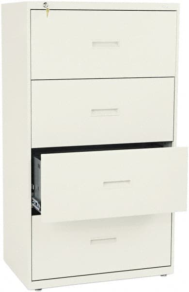 Basyx - 30" Wide x 53-1/4" High x 19-1/4" Deep, 4 Drawer Lateral File - Steel, Putty - Benchmark Tooling