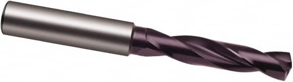Guhring - 25/32" 140° Spiral Flute Solid Carbide Screw Machine Drill Bit - FIREX Finish, Right Hand Cut, 79mm Flute Length, 131mm OAL, SU Point, Straight Shank, Through Coolant - Benchmark Tooling