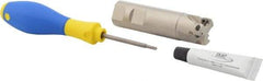 Iscar - 1" Cut Diam, 0.315" Max Depth of Cut, 1" Shank Diam, 3-3/4" OAL, Indexable Square Shoulder Helical End Mill - HM390 TPKT 1003 Inserts, Weldon Shank, 90° Lead Angle, Through Coolant, Series HeliIQMill - Benchmark Tooling