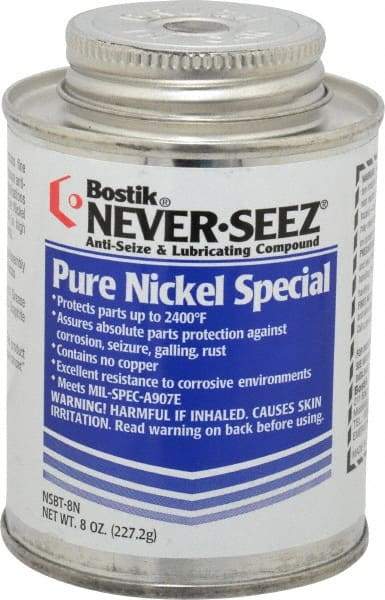 Bostik - 8 oz Can Extreme Pressure, High Temperature Anti-Seize Lubricant - Nickel, -297 to 2,400°F, Silver Colored, Water Resistant - Benchmark Tooling