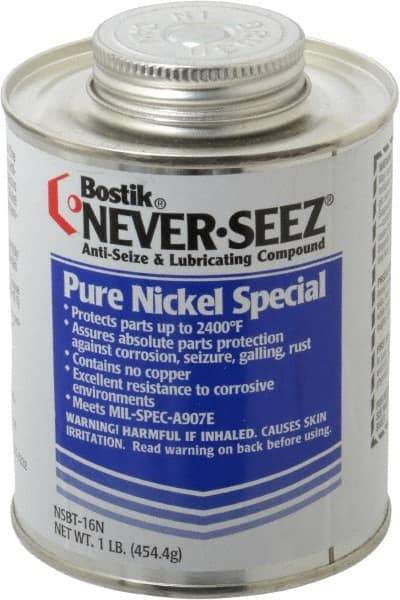 Bostik - 1 Lb Can Extreme Pressure, High Temperature Anti-Seize Lubricant - Nickel, -297 to 2,400°F, Silver Colored, Water Resistant - Benchmark Tooling