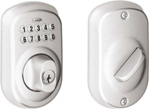 Schlage - 1-3/8 to 1-3/4" Door Thickness, Satin Chrome Finish, Keyless Deadbolt - Exact Industrial Supply