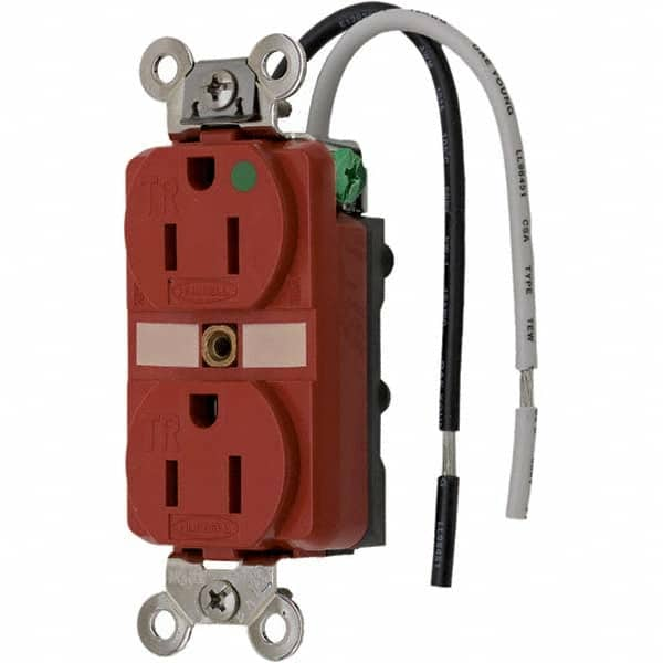 Hubbell Wiring Device-Kellems - 125V 15A NEMA 5-15R Hospital Grade Red Straight Blade Duplex Receptacle - Benchmark Tooling