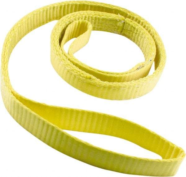 Erickson Manufacturing - 4' Long x 1" Wide, 2,400 Lb Vertical Capacity, 2 Ply, Polyester Web Sling - 1,920 Lb Choker Capacity, Yellow - Benchmark Tooling