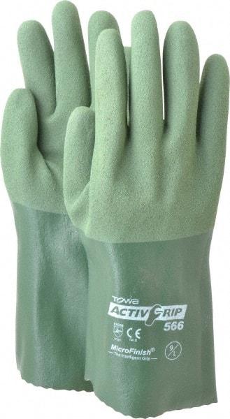 PIP - Size L (9), 12" Long, Supported, Nitrile Chemical Resistant Gloves - Textured Finish, Cotton Lined, Safety Cuff, ANSI Abrasion Level 4, ANSI Cut Level 0, ANSI Puncture Level 1, Green - Benchmark Tooling