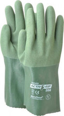PIP - Size L (9), 12" Long, Supported, Nitrile Chemical Resistant Gloves - Textured Finish, Cotton Lined, Safety Cuff, ANSI Abrasion Level 4, ANSI Cut Level 0, ANSI Puncture Level 1, Green - Benchmark Tooling