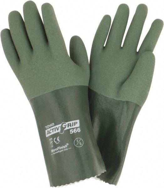 PIP - Size S (7), 12" Long, Supported, Nitrile Chemical Resistant Gloves - Textured Finish, Cotton Lined, Safety Cuff, ANSI Abrasion Level 4, ANSI Cut Level 0, ANSI Puncture Level 1, Green - Benchmark Tooling