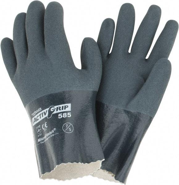 PIP - Size S (7) Nitrile Coated Cotton General Protection Work Gloves - For General Purpose, Fully Coated, Safety Cuff, Full Fingered, Gray, Paired - Benchmark Tooling
