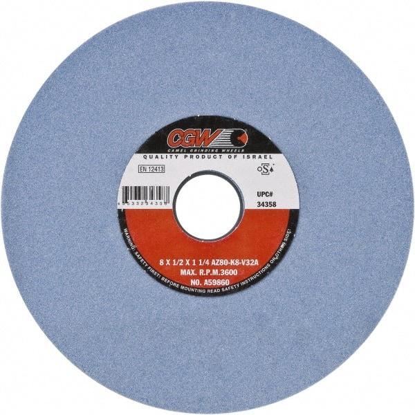 Camel Grinding Wheels - 8" Diam x 1-1/4" Hole x 3/4" Thick, J Hardness, 60 Grit Surface Grinding Wheel - Aluminum Oxide, Type 5, Medium Grade, Vitrified Bond, One-Side Recess - Benchmark Tooling