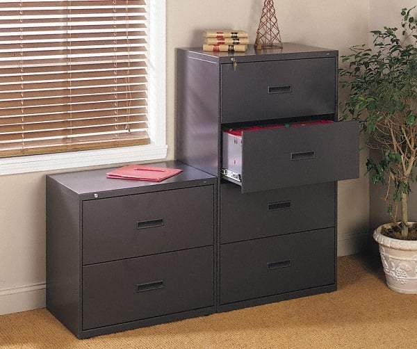 Hon - 36" Wide x 53-1/4" High x 19-1/4" Deep, 4 Drawer Lateral File with Lock - Steel, Black - Benchmark Tooling