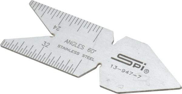 SPI - 60° Angle, Chrome Coated Steel Center Gage - 1/32 to 1/14 Inch Graduation - Benchmark Tooling