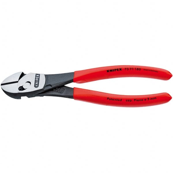 Knipex - 7-1/4" OAL, 24 AWG Capacity, Diagonal Cutter - 1" Jaw Length x 1-3/16" Jaw Width, Oval Head, Plastic Dipped Handle - Benchmark Tooling