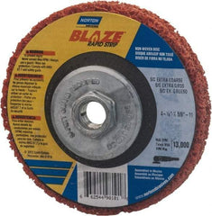 Norton - 4-1/2" Extra Coarse Grade Aluminum Oxide/Ceramic Deburring Disc - 5/8-11 Threaded Center Hole, Arbor Mount Connection, Orange, 12,000 Max RPM - Benchmark Tooling