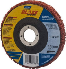 Norton - 4-1/2" Extra Coarse Grade Aluminum Oxide/Ceramic Deburring Disc - 7/8" Center Hole, Arbor Connection, Orange, 12,000 Max RPM - Benchmark Tooling