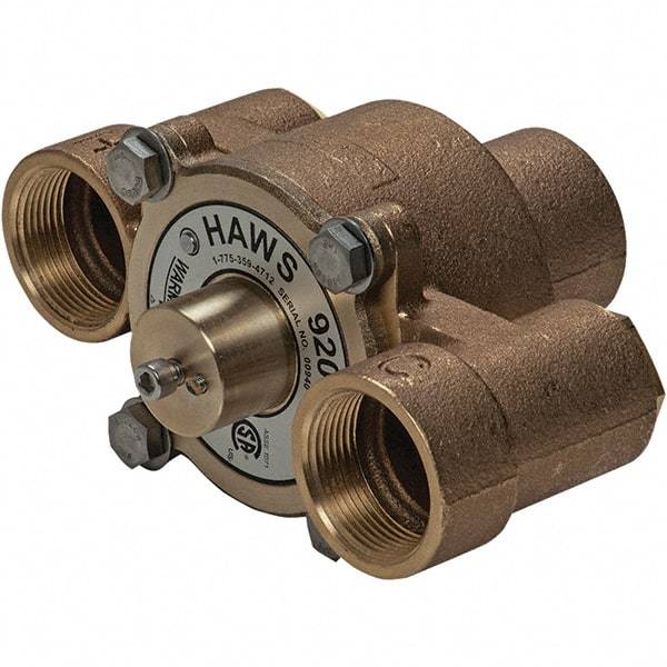 Haws - 1-1/4" Inlet, 7-5/8" Long x 3-1/2" Wide x 5-3/8" High, Brass Plumbed Wash Station Tempering Valve - Compatible with Combination Drench Shower & Eye/Face Wash Stations - Benchmark Tooling