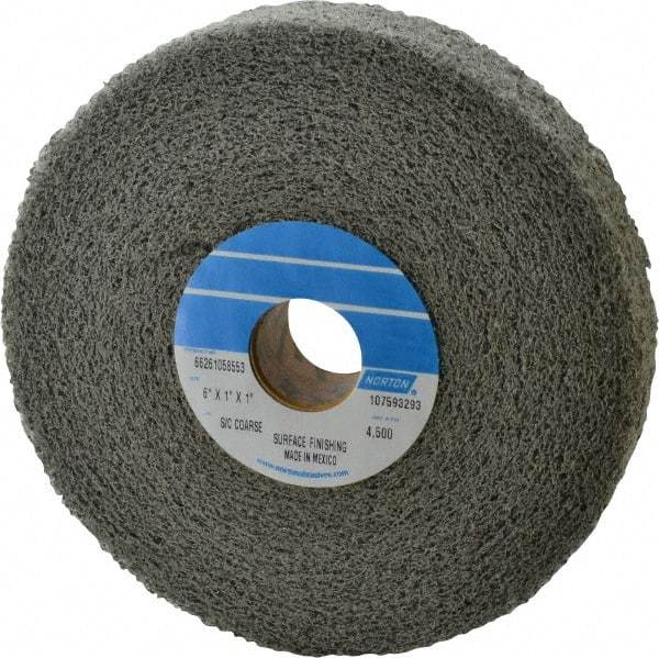 Norton - 6" Diam, 1" Face Width, 1" Center Hole, Coarse Grade, Silicon Carbide Deburring Wheel - Convolute, Medium Density 4 Grade, 4,500 RPM - Benchmark Tooling