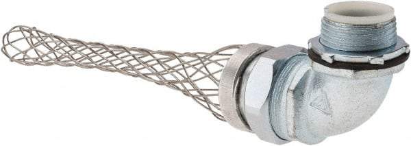 Woodhead Electrical - Liquidtight, Elbow Strain Relief Cord Grip - 1 NPT Thread, 5-1/4" Long, Iron & Zinc-plated Steel - Benchmark Tooling