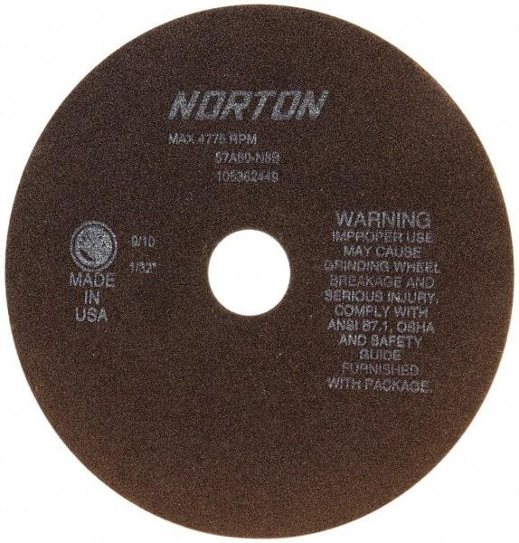 Norton - 8" 60 Grit Aluminum Oxide Cutoff Wheel - 1/32" Thick, 1-1/4" Arbor, 4,775 Max RPM, Use with Stationary Tools - Benchmark Tooling