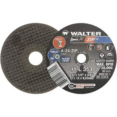 WALTER Surface Technologies - 3" 24 Grit Aluminum Oxide Cutoff Wheel - 1/2" Thick, 3/8" Arbor, 25,470 Max RPM, Use with Die Grinders - Benchmark Tooling