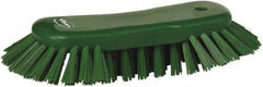 Vikan - 1.3" Bristle Length, Polyester Utility Scrub Brush - 7-3/4" Long x 3" Wide Head, 8" OAL, European Threaded Handle, Green, Polypropylene Block - Benchmark Tooling