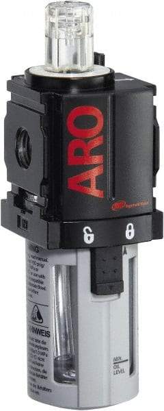 ARO/Ingersoll-Rand - 1/4" NPT, 150 Max psi Miniature Modular Lubricator - Polycarbonate Bowl, Aluminum Body, 51 CFM, 125°F Max Temp, 1.58" Long x 1.81" Wide x 5.04" High - Benchmark Tooling