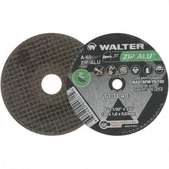 WALTER Surface Technologies - 4" 60 Grit Aluminum Oxide Cutoff Wheel - 1/32" Thick, 3/8" Arbor, 19,100 Max RPM, Use with Angle Grinders - Benchmark Tooling
