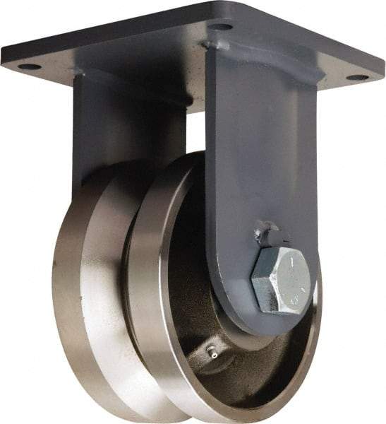 Hamilton - 8" Diam x 4" Wide, Forged Steel Rigid Caster - 15,000 Lb Capacity, Top Plate Mount, 8-1/2" x 8-1/2" Plate, Straight Roller Bearing - Benchmark Tooling