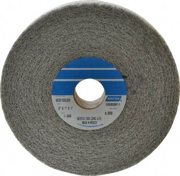 Norton - 6" Diam, 1" Face Width, 1" Center Hole, Medium Grade, Aluminum Oxide Deburring Wheel - Convolute, Medium Density 6 Grade, 4,500 RPM - Benchmark Tooling