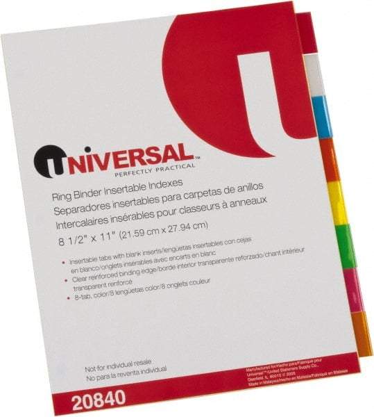 UNIVERSAL - 8-1/2 x 11" 8 Tabs, Single Sided Clear Mylar Reinforced Binding Edge, Insertable Tab Economy Indexes - Multicolor Tabs, Buff Folder - Benchmark Tooling