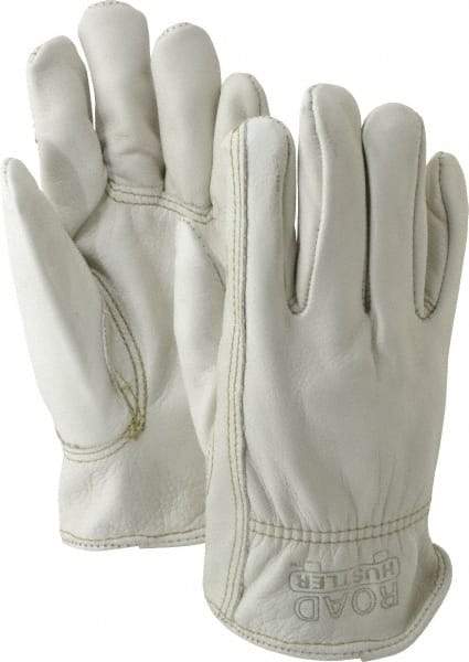 MCR Safety - Size M (8) Grain Cowhide General Protection Work Gloves - For Work & Driver, Uncoated, Slip-On Cuff, Full Fingered, Cream, Paired - Benchmark Tooling