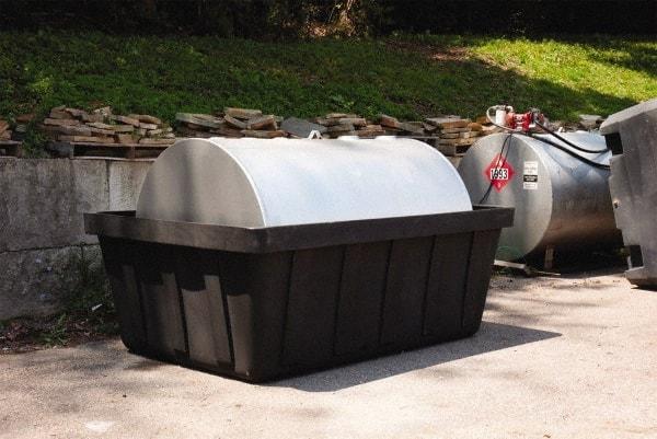 Eagle - 635 Gal Sump, 10,000 Lb Capacity, 1 Drum, Polyethylene Spill Deck or Pallet - 88" Long x 62" Wide x 33" High, Black, Drain Included, Horizontal, 1 Tank Drum Configuration - Benchmark Tooling