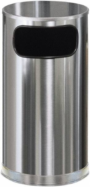 Rubbermaid - 12 Gal Silver Round Decorative Waste Receptacle With Top - Steel, 28" High - Benchmark Tooling