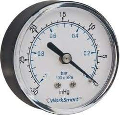 Value Collection - 1-1/2" Dial, 1/8 Thread, 30-0-30 Scale Range, Pressure Gauge - Center Back Connection Mount, Accurate to 3-2-3% of Scale - Benchmark Tooling