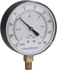 Value Collection - 3-1/2" Dial, 1/4 Thread, 30-0-30 Scale Range, Pressure Gauge - Lower Connection Mount, Accurate to 3-2-3% of Scale - Benchmark Tooling