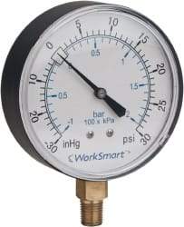 Value Collection - 3-1/2" Dial, 1/4 Thread, 0-15 Scale Range, Pressure Gauge - Lower Connection Mount, Accurate to 3-2-3% of Scale - Benchmark Tooling