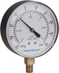Value Collection - 3-1/2" Dial, 1/4 Thread, 30-0 Scale Range, Pressure Gauge - Lower Connection Mount, Accurate to 3-2-3% of Scale - Benchmark Tooling
