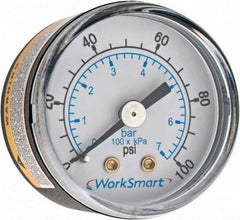 Value Collection - 1-1/2" Dial, 1/8 Thread, 0-100 Scale Range, Pressure Gauge - Center Back Connection Mount, Accurate to 3-2-3% of Scale - Benchmark Tooling