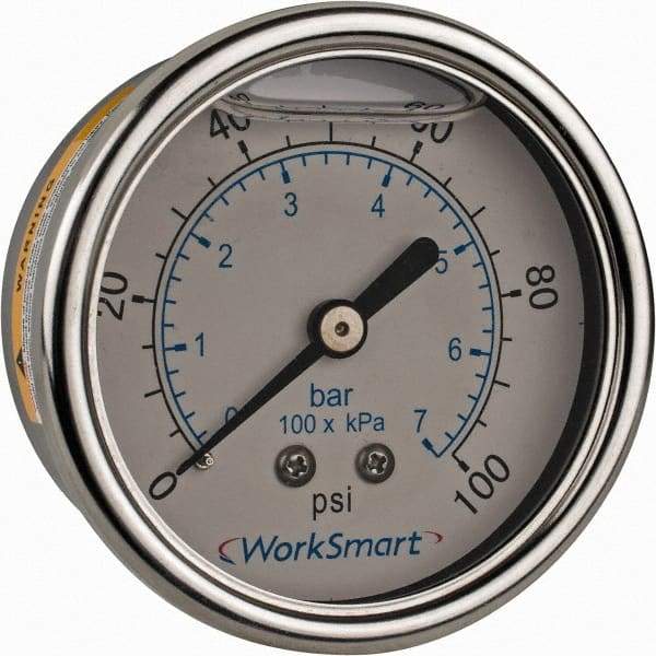 Value Collection - 2-1/2" Dial, 1/4 Thread, 0-100 Scale Range, Pressure Gauge - Center Back Connection Mount, Accurate to 3-2-3% of Scale - Benchmark Tooling