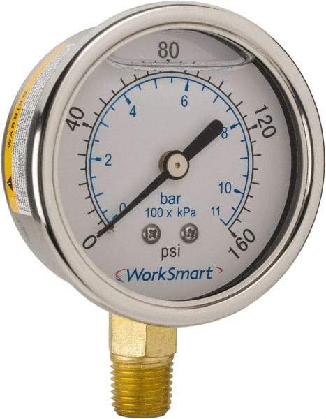 Value Collection - 2-1/2" Dial, 1/4 Thread, 0-160 Scale Range, Pressure Gauge - Lower Connection Mount, Accurate to 3-2-3% of Scale - Benchmark Tooling