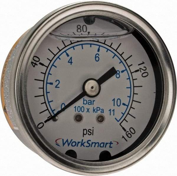 Value Collection - 2" Dial, 1/4 Thread, 0-160 Scale Range, Pressure Gauge - Center Back Connection Mount, Accurate to 3-2-3% of Scale - Benchmark Tooling