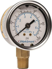 Value Collection - 2" Dial, 1/4 Thread, 0-100 Scale Range, Pressure Gauge - Lower Connection Mount, Accurate to 3-2-3% of Scale - Benchmark Tooling