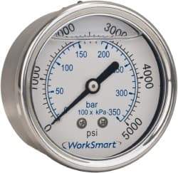 Value Collection - 2-1/2" Dial, 1/4 Thread, 0-15 Scale Range, Pressure Gauge - Center Back Connection Mount, Accurate to 3-2-3% of Scale - Benchmark Tooling