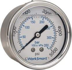 Value Collection - 1-1/2" Dial, 1/8 Thread, 0-3,000 Scale Range, Pressure Gauge - Center Back Connection Mount, Accurate to 3-2-3% of Scale - Benchmark Tooling