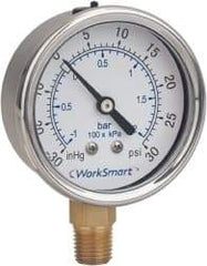 Value Collection - 1-1/2" Dial, 1/8 Thread, 0-200 Scale Range, Pressure Gauge - Lower Connection Mount, Accurate to 3-2-3% of Scale - Benchmark Tooling