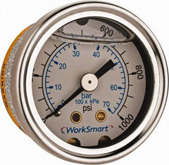 Value Collection - 1-1/2" Dial, 1/8 Thread, 0-1,000 Scale Range, Pressure Gauge - Center Back Connection Mount, Accurate to 3-2-3% of Scale - Benchmark Tooling