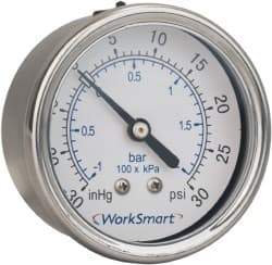 Value Collection - 2-1/2" Dial, 1/4 Thread, 0-100 Scale Range, Pressure Gauge - Center Back Connection Mount, Accurate to 3-2-3% of Scale - Benchmark Tooling