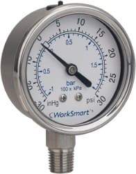 Value Collection - 2-1/2" Dial, 1/4 Thread, 0-1,000 Scale Range, Pressure Gauge - Lower Connection Mount, Accurate to 3-2-3% of Scale - Benchmark Tooling