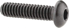 Made in USA - 1/4-20 UNC Hex Socket Drive, Button Screw - Alloy Steel, Black Oxide Finish, Fully Threaded, 1" Length Under Head - Benchmark Tooling